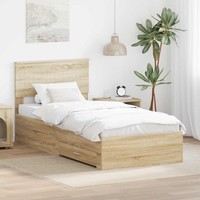 Bettrahmen Mit Kopfteil Sonoma-Eiche 90 X 190 Cm Holzwerkstoff