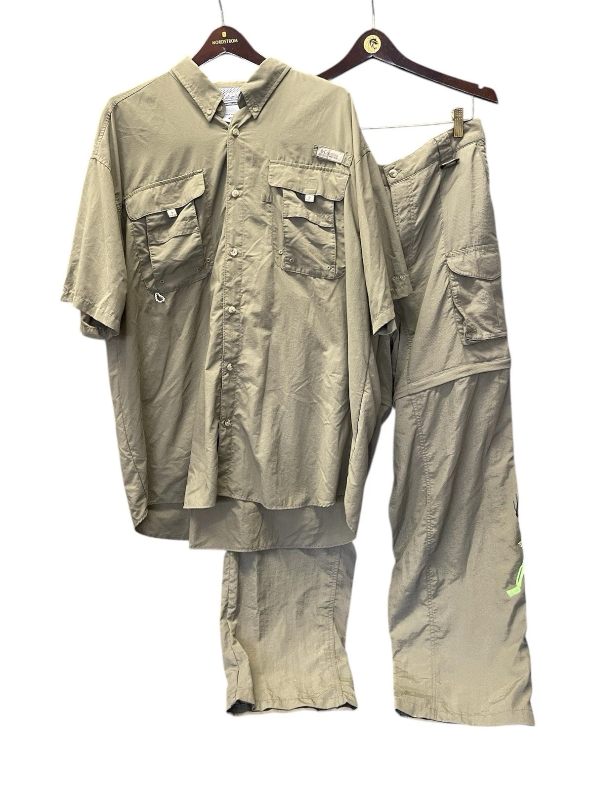 Columbia PFG Men’s Vented Fishing Shirt XL + Cargo Pants M Tan Nylon Outdoor Set