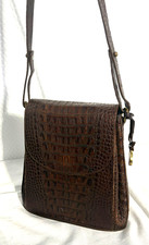 Vtg Brahmin Brown Croco Embossed Leather Crossbody Purse Gold Medallion USA Made