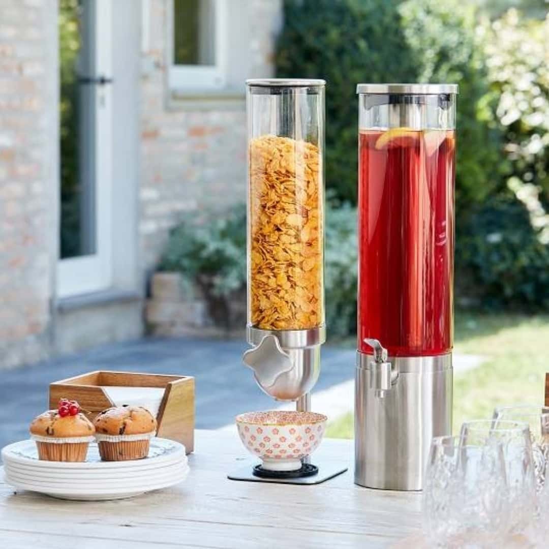 Cereal Dispenser Glass/Steel 1.8 Lt Buffet Breakfast Hotel Leone