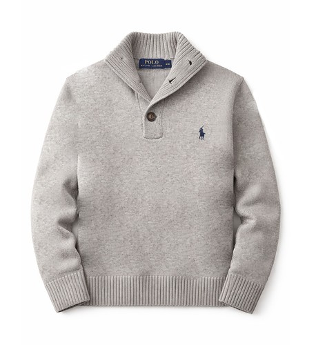 *NOWY - POLO RALPH LAUREN KLASYCZNY BAWEŁNIANY SWETER Z 3 GUZIKAMI - SZARY : S - XL - Zdjęcie 3 z 7