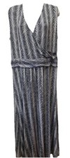 Talbots Plus Size 1X Sleeveless  Stretch Knit Maxi Dress Stripes Blue White