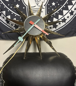 Mid-Century Modern Sunburst Wall Clock Metal Analog Gold Black Pink Blue