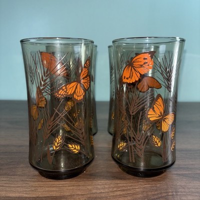 Set Libby Drinking Glasses Tawny Garden Party Monarch Butterflies 10 oz. Tumbler