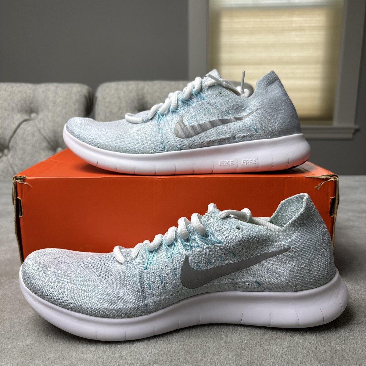 Nike Free RN Flyknit 2017 Shoes Womens Size 10 Glacier Blue