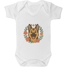 'German Shepherd Floral Wreath' Baby Grows / Bodysuits (GR058120)
