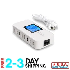 60W 8-Port USB Charging Station with LCD Display - Fast Charging Hub for Travel