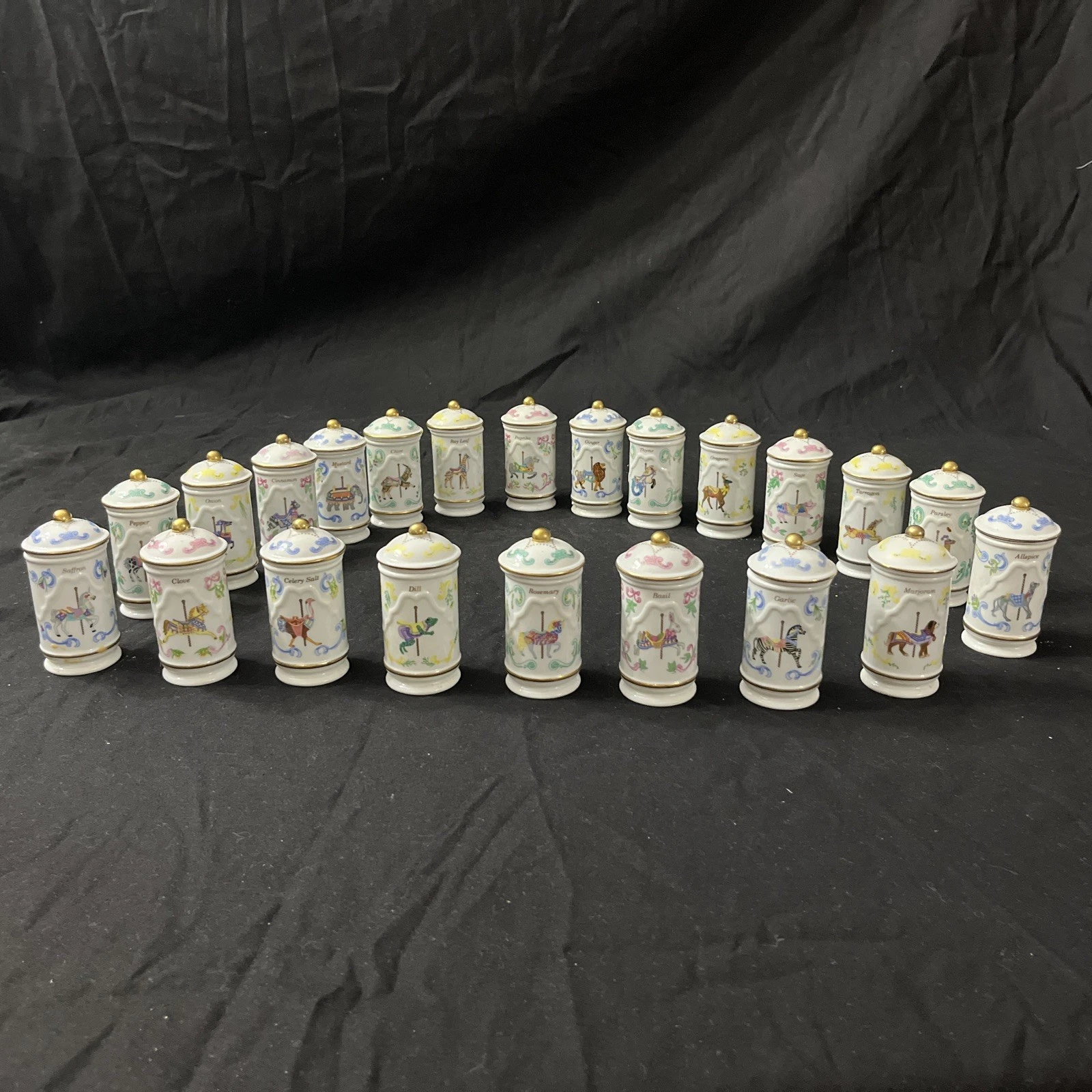 Lot Of 22 Lenox 1993 The Spice Carousel Porcelain Jars 24K Gold Finishes