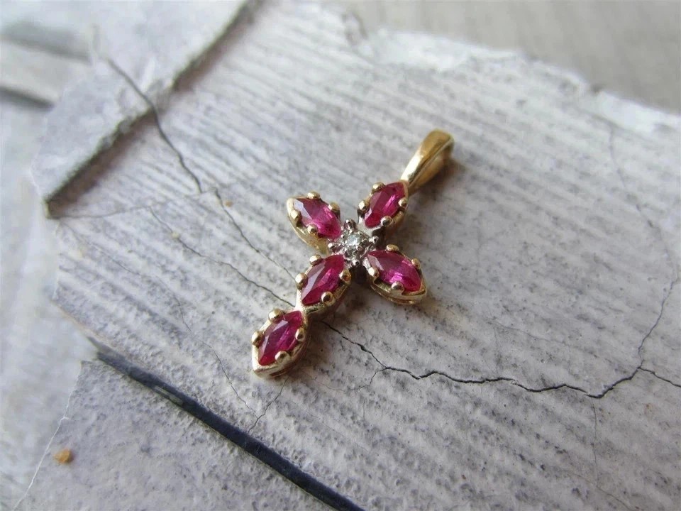 2Ct Marquise Simulated Pink Ruby Women's Cross Pendant In 14K Yellow Gold Plated