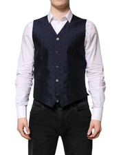 Dolce & Gabbana Dark Blue Logo Wool Formal Men Waistcoat Men's Vest Authentic