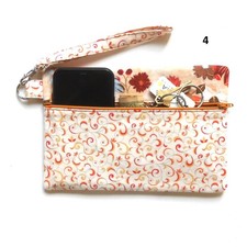 Handmade Phone Pouch, Front Zippered Wristlet, Detachable Strap, Peach Wallet