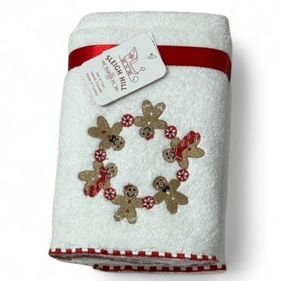 Christmas Towels, Sleigh Hill Christmas Hand Towels White Set of 2 Towels