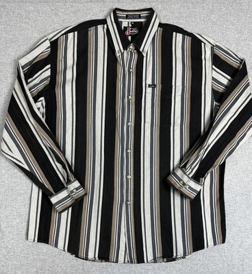 Justin Shirt Mens XL Black Brown Striped Button Down Long Sleeve Western Casual