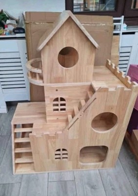 Großes Katzenhaus aus Holz, Katzeneigentumswohnung Schloss Stil für Katzen oder andere Kleintiere