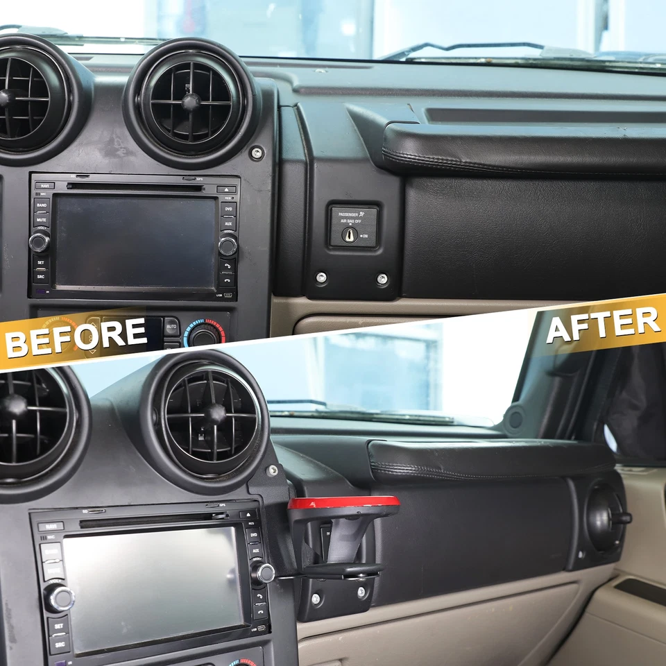 Anillo rojo de acero al carbono con soporte de taza lateral derecho con ventilación de aire central para Hummer H2 03-07 Foto 2 de 4