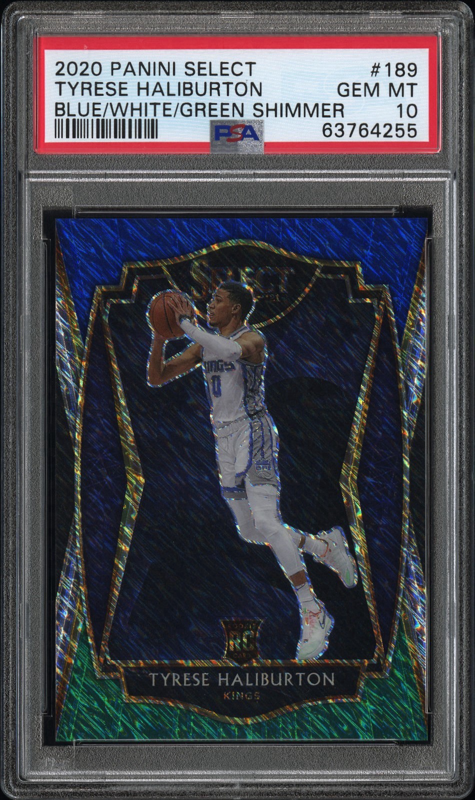 2020-21 Select #189 Tyrese Haliburton Blue White Green Shimmer rc /25 PSA 10
