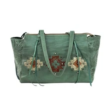 American West Womens Navajo Soul CC Light Turquoise Leather Tote Bag OS