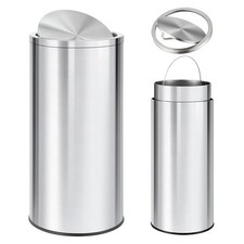 Stainless Steel Trash Can, Kitchen Garbage Can with Flipping Lid  Inner Bucket