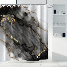Dreamy Ink Art Black Glod Marble Shower Curtain for Bathroom Modern High Definit