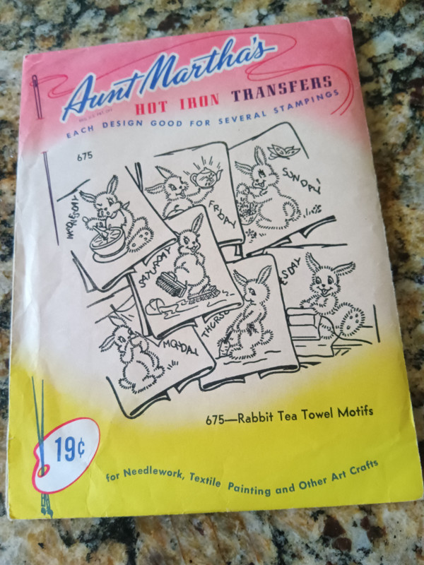 6 Aunt Martha's Hot Iron Transfers Embroidery Bunnies! vintage/modern lot
