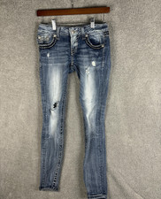 Miss Me Jeans Womens 26 Blue Ankle Cropped Skinny Distressed Embellished