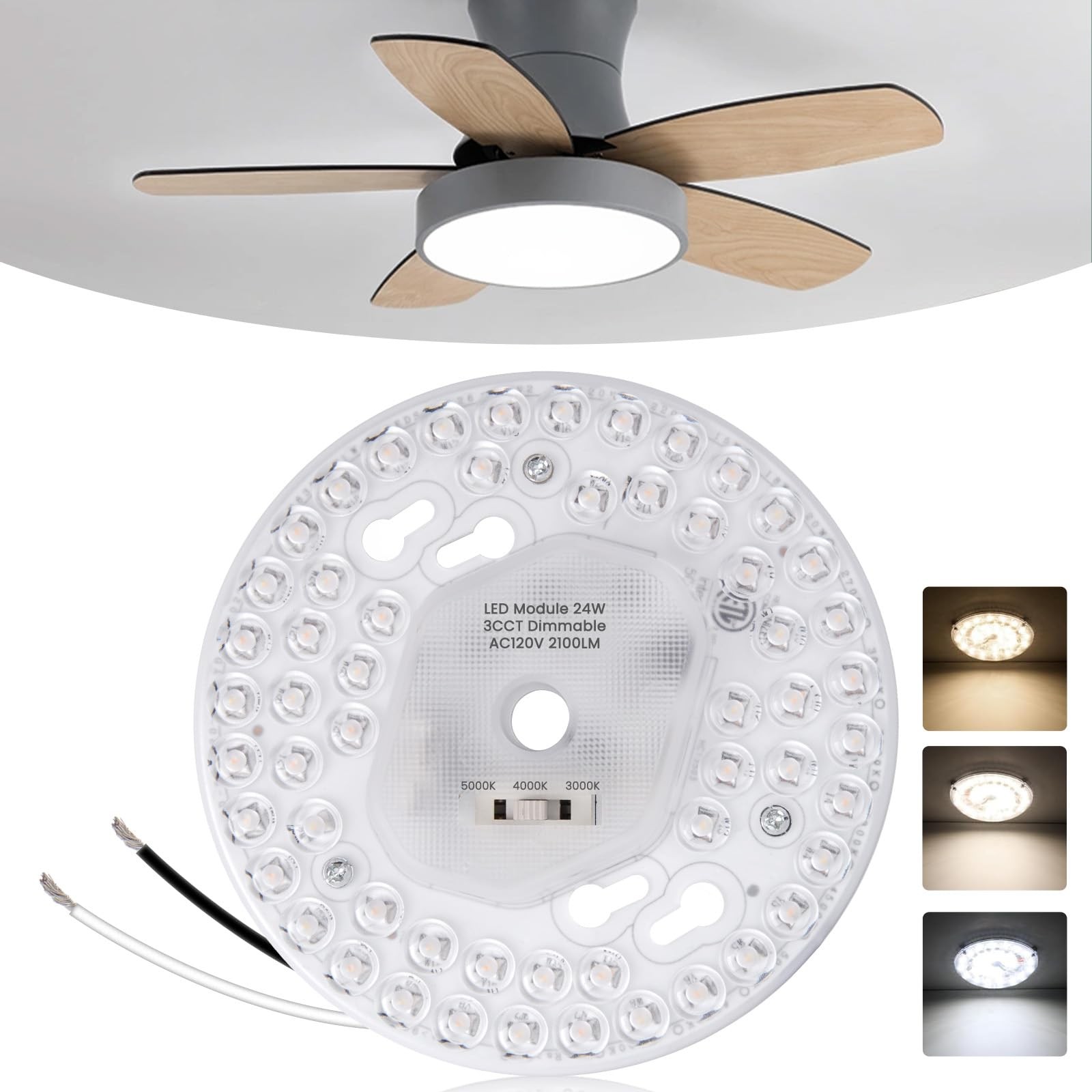 5.1inch 24W 2100Lm 3CCT Ceiling Fan Light Kit 3000K 4000K 5000K-image