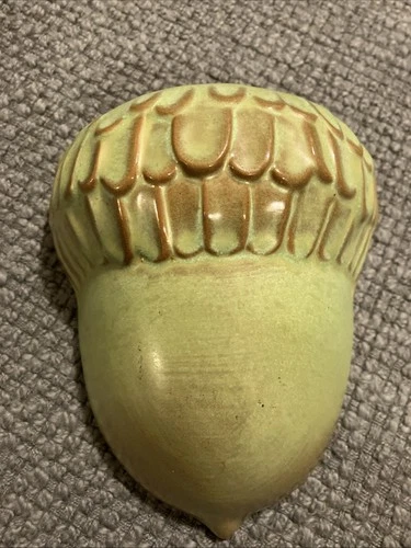 Frankoma Art Pottery #190 Acorn Wall Pocket, Green Brown, 6.0" H
