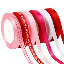 Valentine's Day Ribbon, 6 Rolls 150 Yards Thin Satin Ribbon for Gift Wrapping C