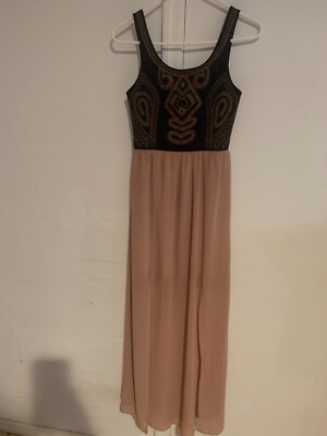 Jealous Tomato Dress Brown Black Small Maxi Halter Neck Flowy Classy
