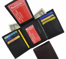 Mens Flap Up ID Credit Card Holder Trifold Genuine Lamb Leather Wallet