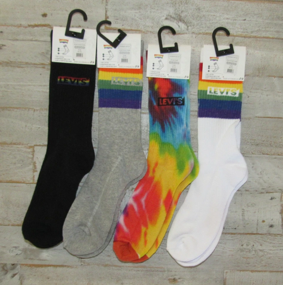 Calcetines Levi’s Designer Pride para hombre | Rainbow Striped Crew, talla 8-12 | unisex Foto 2 de 4