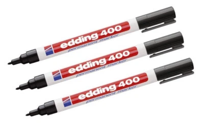 3 x edding Permanent Marker 400 schwarz, 1 mm Spitze