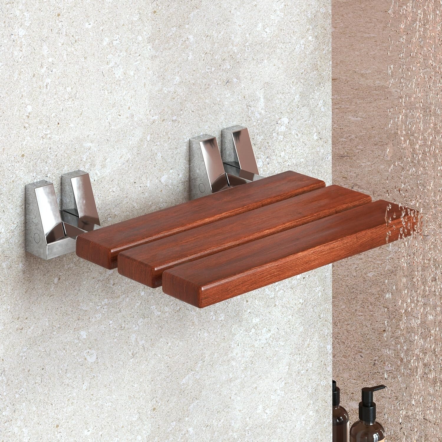 16" Teak Folding Shower Seat Wall Mounted Medical Fold Down Bench 300 lb