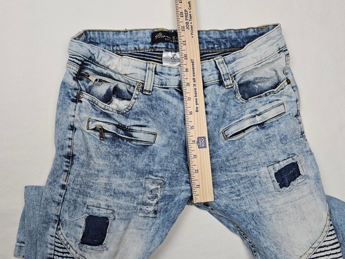 Marc Ecko Jeans Mens 32x30 Moto Distressed Destroyed Light Wash Zipper Cut & Sew - Picture 11 of 12