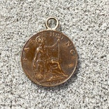 1903 British Farthing Coin Pendant Antique Genuine Coin Jewelry Soldered Bail