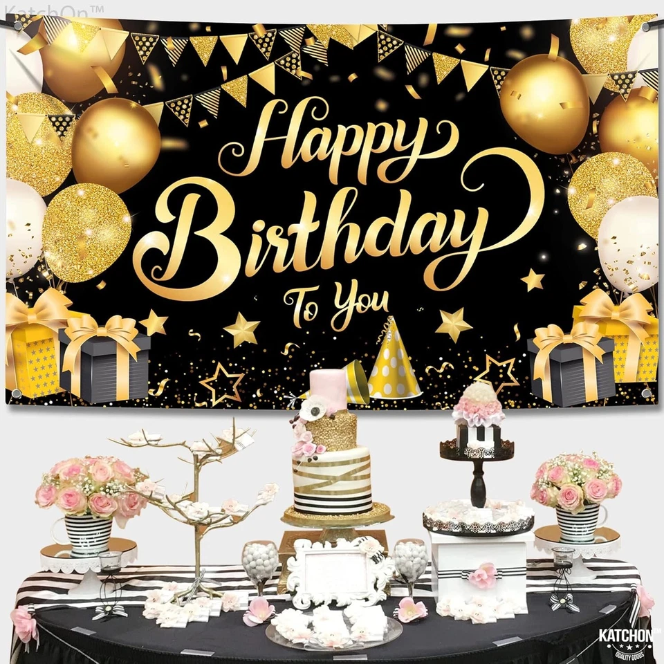 黑金生日快乐横幅-黑色和金色生日横幅 — 第 4/4 张图片