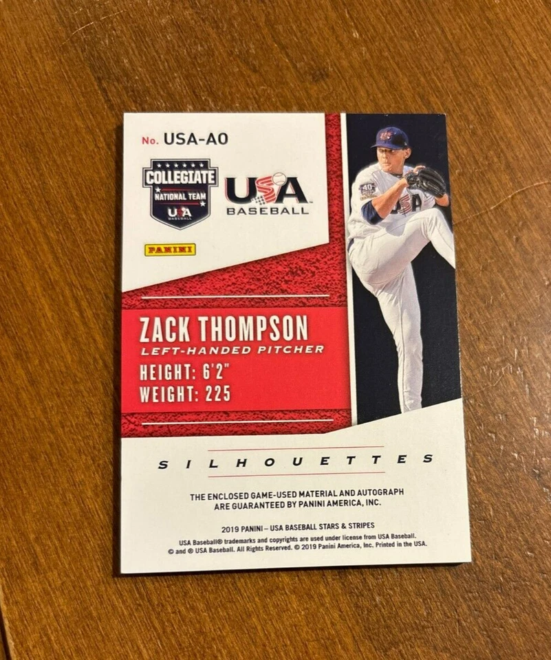 Zack Thompson 2019 USA Baseball Stars Game Patch Auto AO Kentucky Cardinals /4 - Image 2 of 2