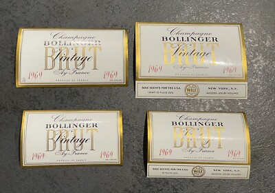4 neue alte Etiketten Champagner Frankreich BOLLINGER Ernte 1969