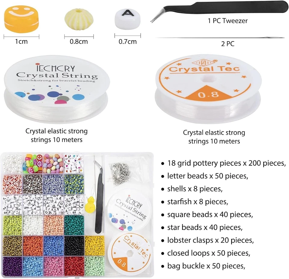 Emwel 7400 Pcs Bracelet Jewellery Making set Seed Beads with Elastic String - Image 2 of 4