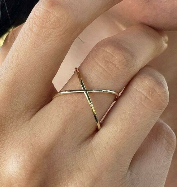 X Criss Cross きらきら ハンマー加工 リング 14KGF S925 Womens Criss Cross X Ring Solid Metal 925 Sterling Silver