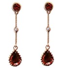 E125  Gorgeous Genuine 9ct Rose Gold NATURAL Garnet & Pearl Long DROP Earrings