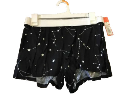 Colsie Women's Celestial Print Foldover Waistband Black Boxer Shorts, Size XS