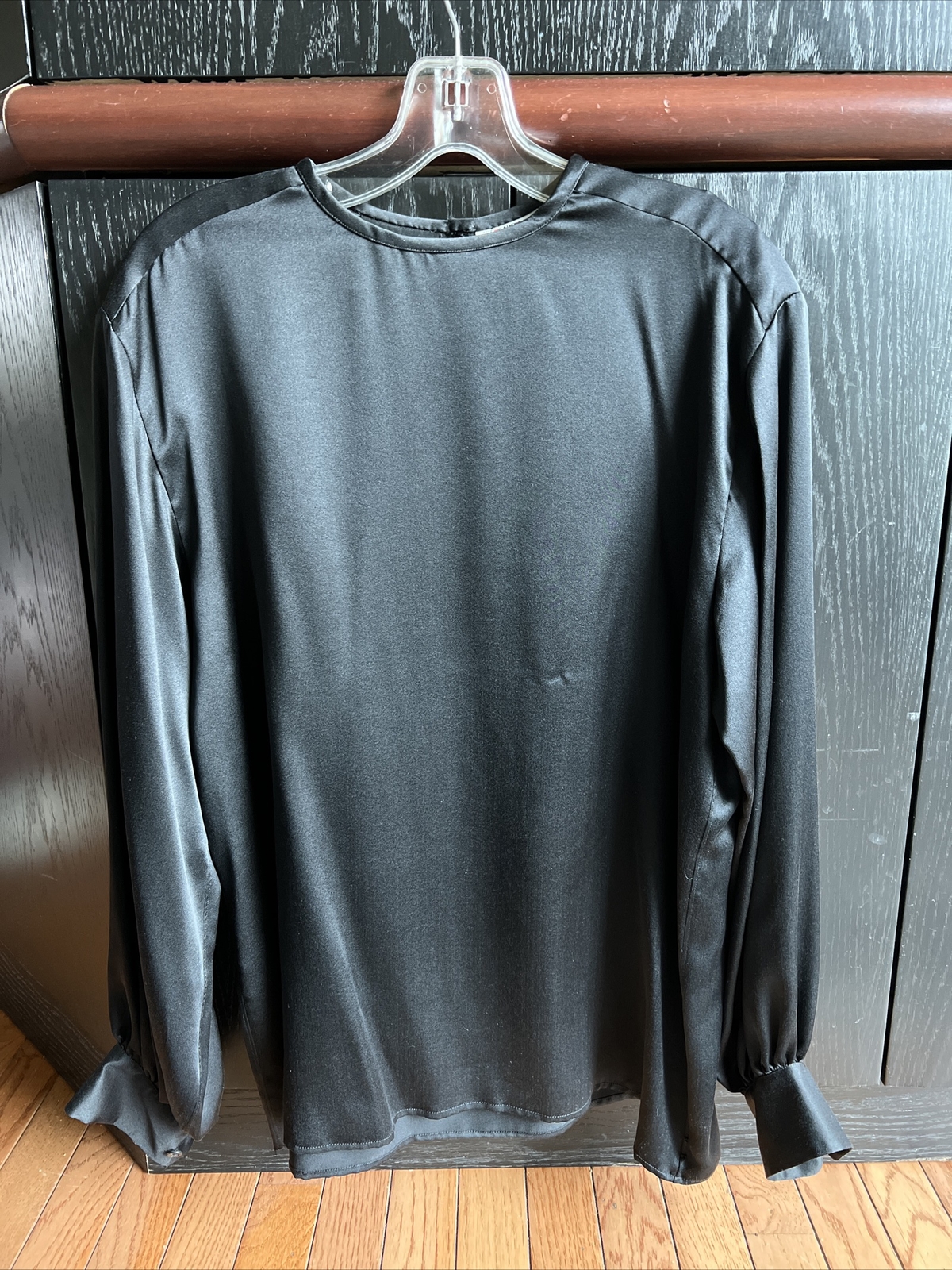 Camicia vintage YSL Saint Laurent top donna 38 nero raso maniche lunghe