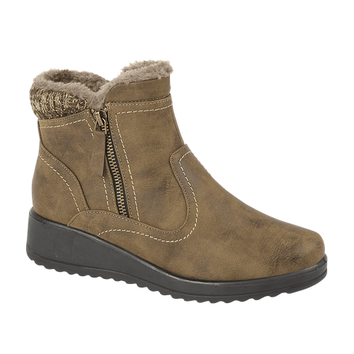 New Shoe Tree Comfort Women's Faux Fur Zip Up Winter Boots Wedge Heel