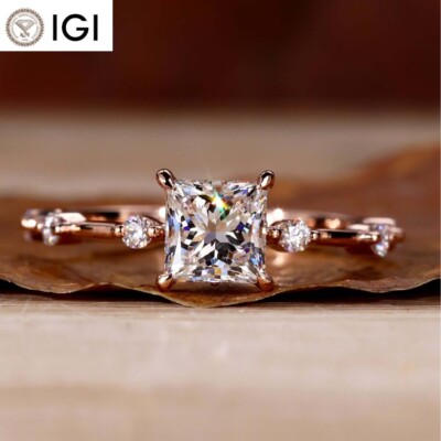 Princess Cut Certified Lab Grown Diamond Wedding Ring 1.20 Ct 14K Rose Gold