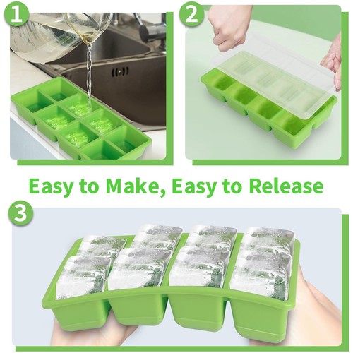 Silicone Large Ice Cube Molds 2-Pack with Lid for Freezer, 8 Giant Cubes - Picture 6 of 7