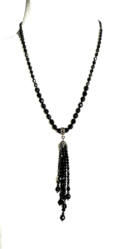 Vintage Ben Amun Black Faceted Dazzling Crystal Tassel Silver Necklace HTF - Image 3 of 4