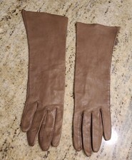 Vintage Womens Size S 6 Brown Soft Leather Formal 12" Long Gloves Italy