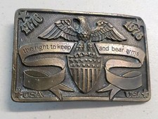 Vintage Bicentennial Brass Belt Buckle "the right to keep and bear arms" USA