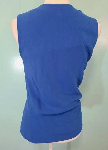 Top blusa Reed Krakoff blu cobalto azimetrico senza maniche scollo a V taglia 4 - Foto 2 di 6
